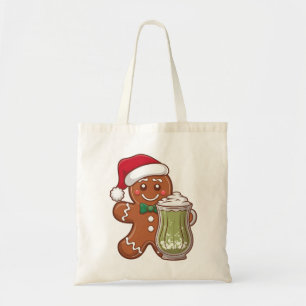 Gingerbread Man Holding a Matcha Drink Christmas Tote Bag