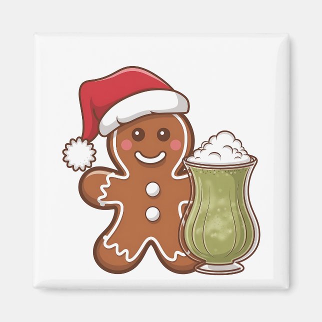 Gingerbread Man Holding Matcha Drink Christmas  Magnet (Front)