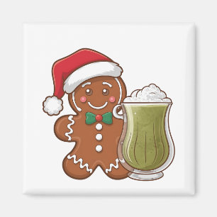 Gingerbread Man Holding Matcha Drink Christmas Magnet