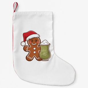 Gingerbread Man Holding Matcha Drink Christmas Small Christmas Stocking