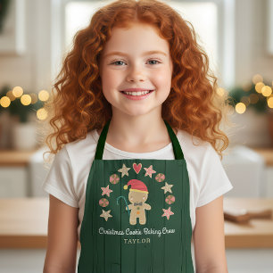 Gingerbread Man Holiday Baking Crew Green Wood Apron