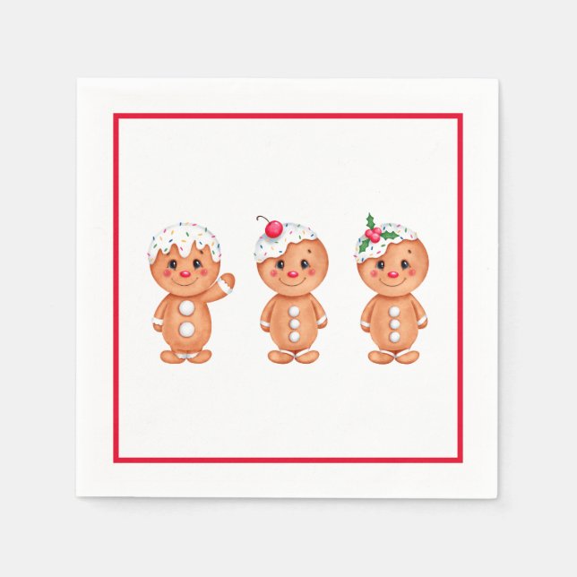 Gingerbread Man Holiday Festive Christmas Seasonal Napkin (Front)