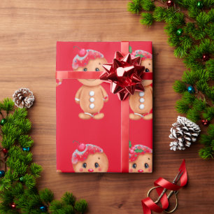 Gingerbread Man Holiday Festive Christmas Seasonal Wrapping Paper