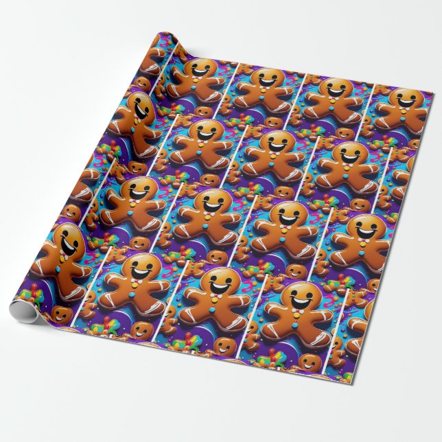 Gingerbread man holiday wrapping paper (Unrolled)