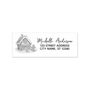 Gingerbread Man House  Christmas Return Address    Rubber Stamp