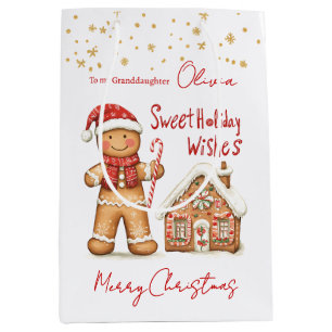 Gingerbread man House Granddaughter Christmas Medium Gift Bag