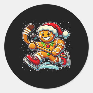 Gingerbread Man Ice Hockey Funny Christmas Santa S Classic Round Sticker