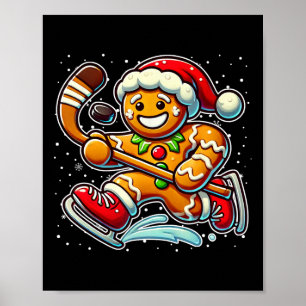 Gingerbread Man Ice Hockey Funny Christmas Santa S Poster