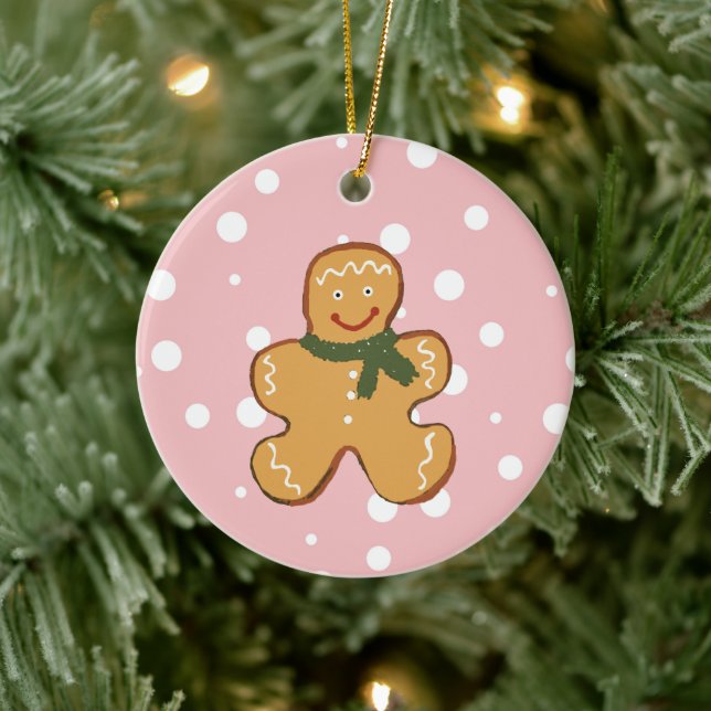 Gingerbread Man Illustration Ceramic Ornament (Tree)