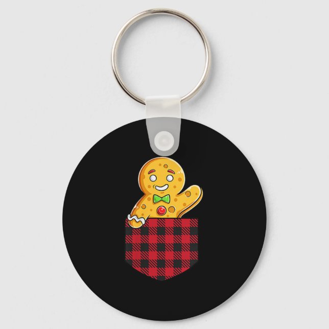 Gingerbread Man In Cket Funny Christmas Cookie Boy Key Ring (Front)