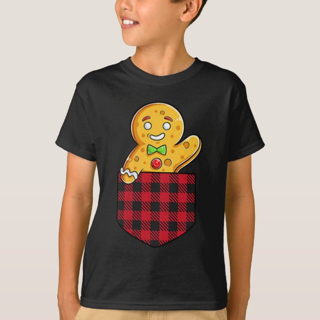 Gingerbread Man In Cket Funny Christmas Cookie Boy T-Shirt (Front)
