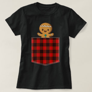 Gingerbread Man in Plaid Pocket T-Shirt