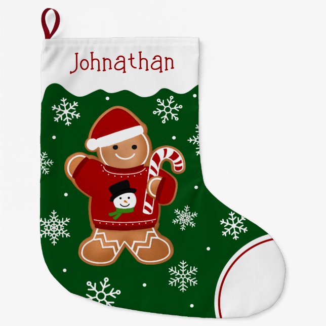 Gingerbread Man in Sweater Large Christmas Stocking (Front)