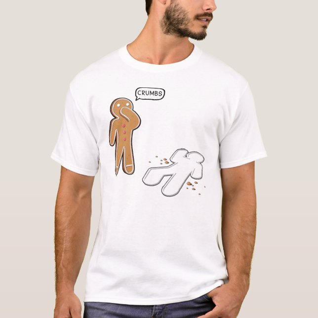 Gingerbread man Ironic Crime scene 'CRUMBS' T-Shirt (Front)