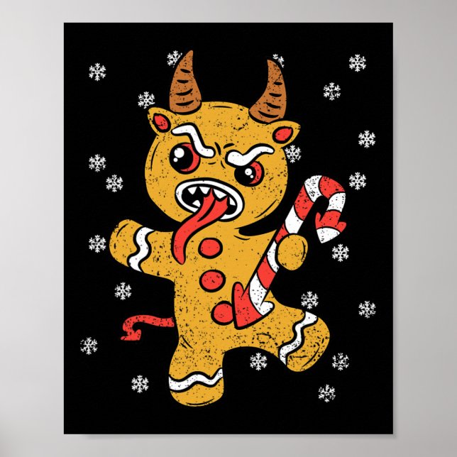 Gingerbread Man Krampus Christmas Pajama X-mas Can Poster (Front)