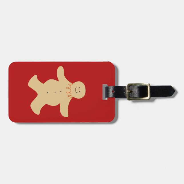 Gingerbread Man Luggage Tag in Red (Front Horizontal)