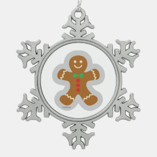 Gingerbread Man Making The Angel In The Snow Snowflake Pewter Christmas Ornament