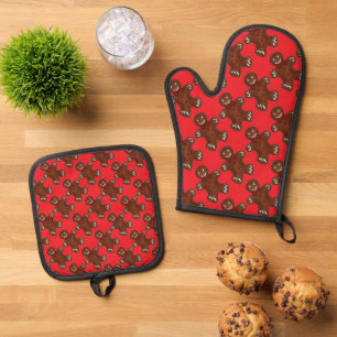 Gingerbread Man Men Christmas Cookie Cookies Towel Oven Mitt & Pot Holder Set