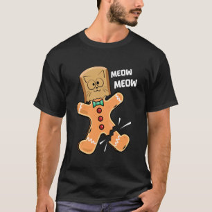 Gingerbread Man Meow Christmas Funny Fake Cat T-Shirt