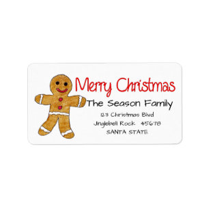 Gingerbread man Merry Christmas address label