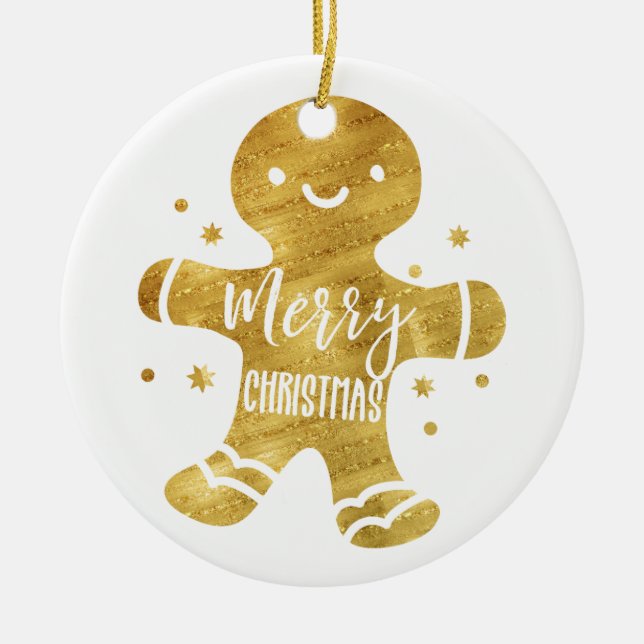 gingerbread Man, merry christmas Ceramic Tree Decoration (Front)