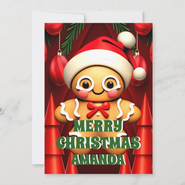 Gingerbread Man Merry Christmas Kids Photo  Holiday Card (Front)