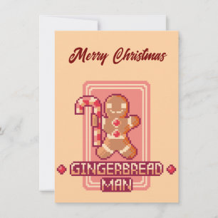 Gingerbread man, Merry Christmas, Pixel Art Holiday Card