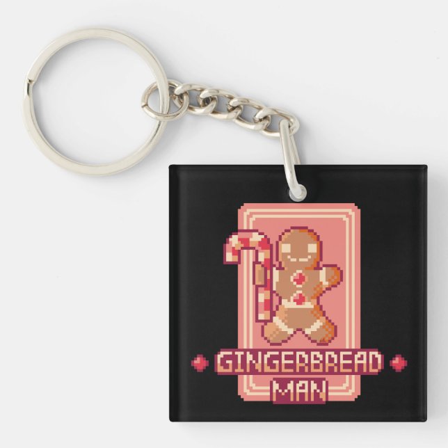 Gingerbread man, Merry Christmas, Pixel Art Key Ring (Front)
