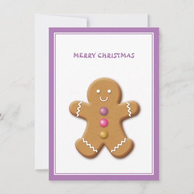 Gingerbread Man Merry Christmas Purple Card (Front)
