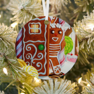 GINGERBREAD MAN Metal Circle Ornament