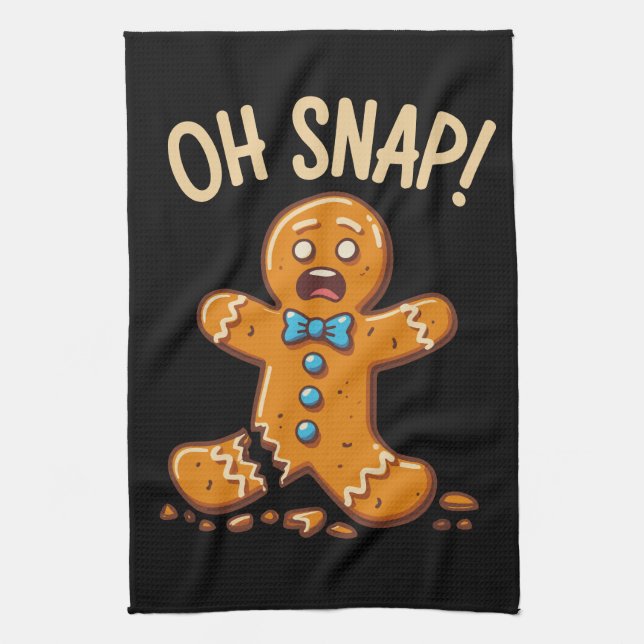 Gingerbread Man Oh Snap Christmas Cookie Baking Tea Towel (Vertical)