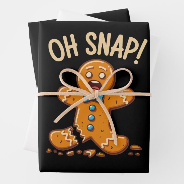 Gingerbread Man Oh Snap Christmas Cookie Baking Wrapping Paper Sheet (In situ)