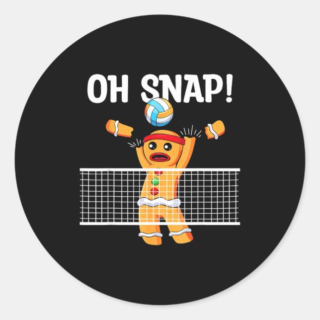 Gingerbread Man Oh Snap Christmas Volleyball Playe Classic Round Sticker (Front)