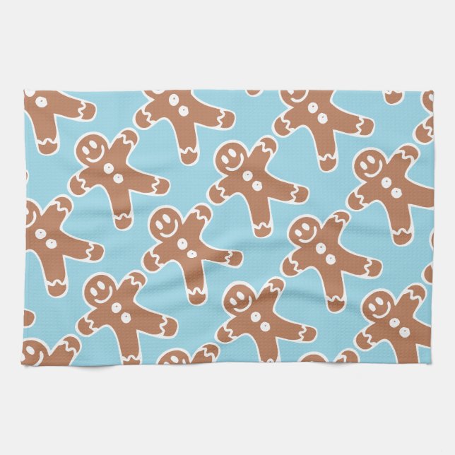 Gingerbread Man on Blue Tea Towel (Horizontal)