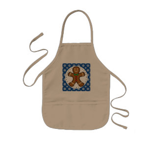 Gingerbread Man on Blue White Snowflakes Pattern Kids Apron