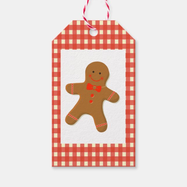 Gingerbread Man on Gingham Gift Tags (Front)