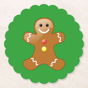 Gingerbread Man on Green Paper Coaster