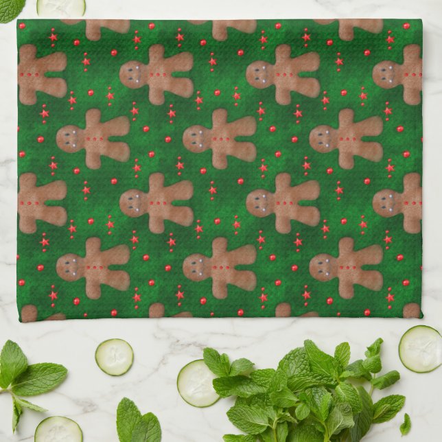Gingerbread Man on Green Tea Towel (Folded)