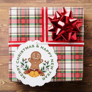 GINGERBREAD MAN on WHITE , PERSONALIZED CHRISTMAS Tree Decoration Card