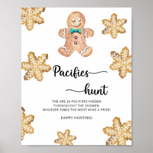 Gingerbread man - pacifier hunt baby shower game poster