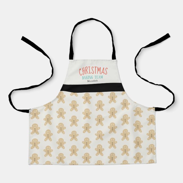 Gingerbread Man Pattern Christmas Baking Team Apron (Front)