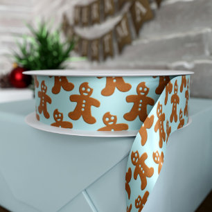 Gingerbread Man Pattern Christmas Holiday Ribbon Satin Ribbon