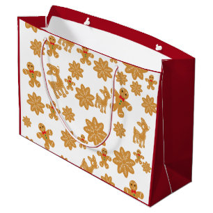 Gingerbread Man Pattern Christmas Large Gift Bag