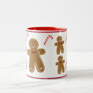 Gingerbread Man Personalise Name Family Holiday Two-Tone Coffee Mug