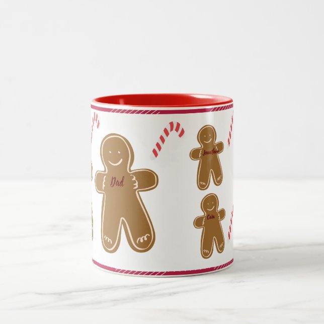 Gingerbread Man Personalise Name Family Holiday Two-Tone Coffee Mug (Center)