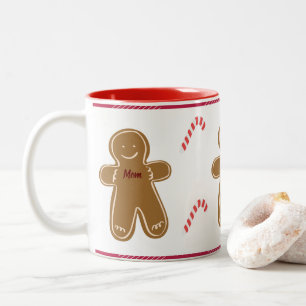 Gingerbread Man Personalise Name Family Holiday Two-Tone Coffee Mug