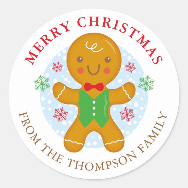 Gingerbread Man Personalized Holiday Label Round (Front)