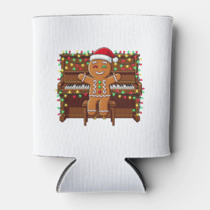 Gingerbread Man Piano Player Funny Holiday Xmas Can Cooler