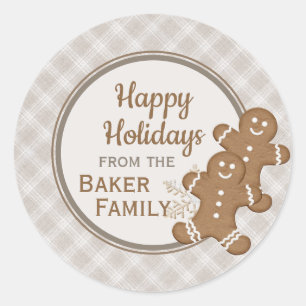 Gingerbread Man Plaid Christmas Holiday Cookie Classic Round Sticker