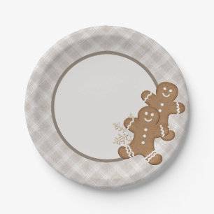 Gingerbread Man Plaid Christmas Holiday Cookie  Paper Plate